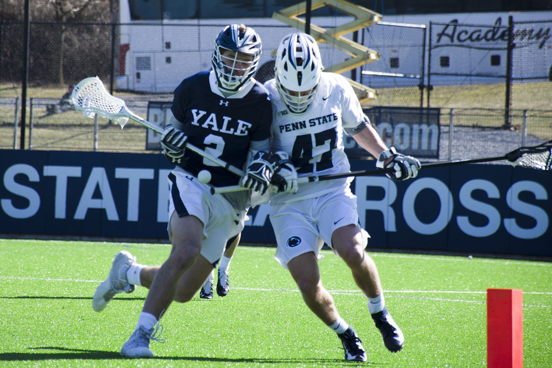 Penn State Men's Lacross Vs Yale, Funk (47) Collides with Yale"s Soelberg (2)